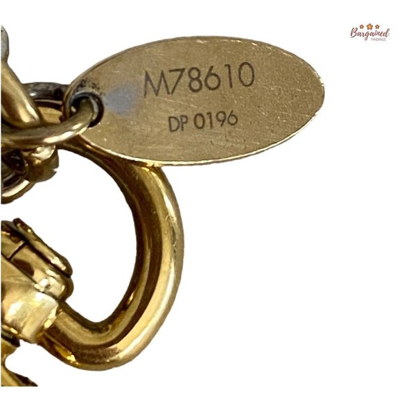 Authentic LOUIS VUITTON Gold Stripes Monogram Flowers Keyring Bag Charm M78610 - Picture 4 of 12